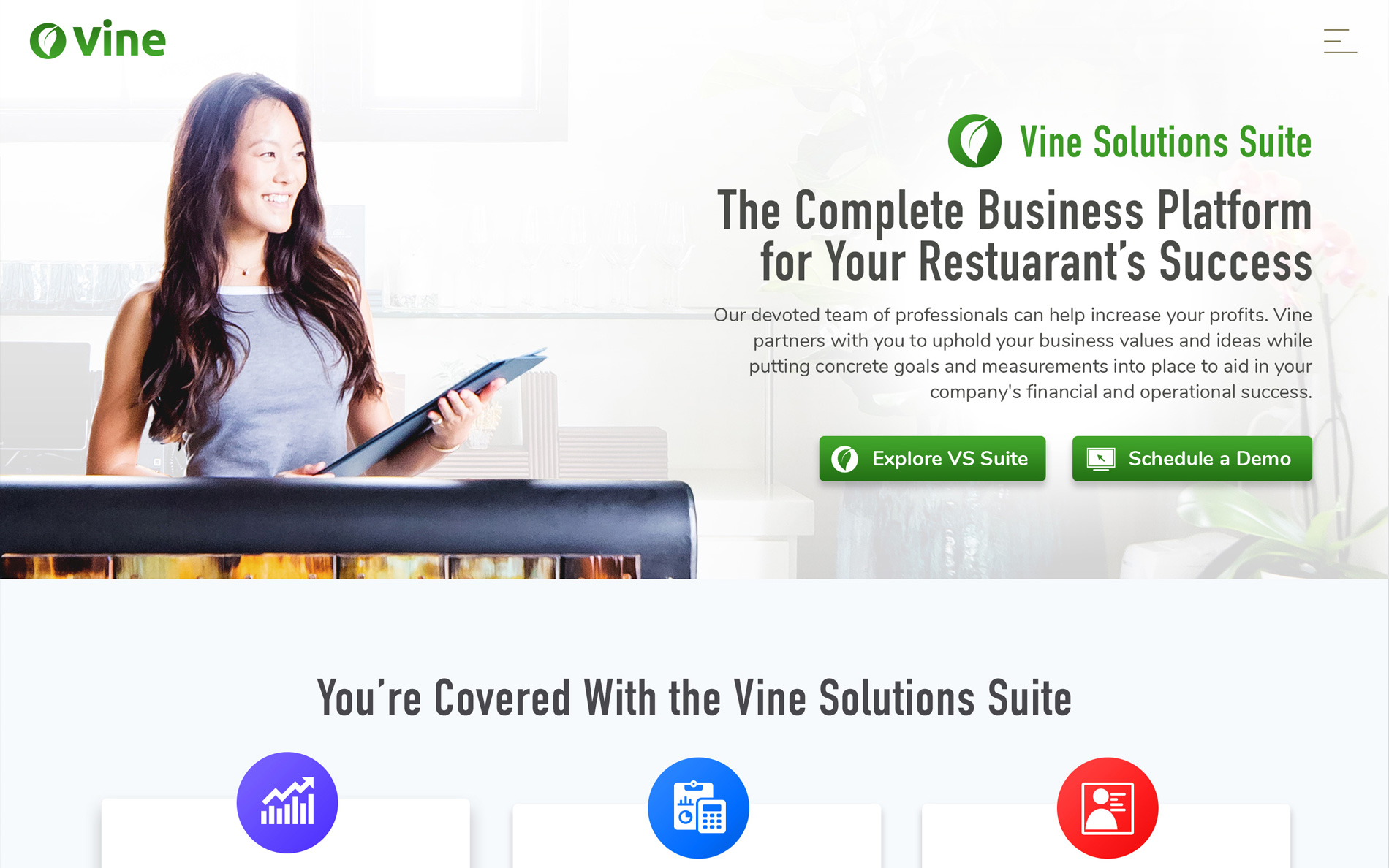 Screenshot of the Vine Solutions website.